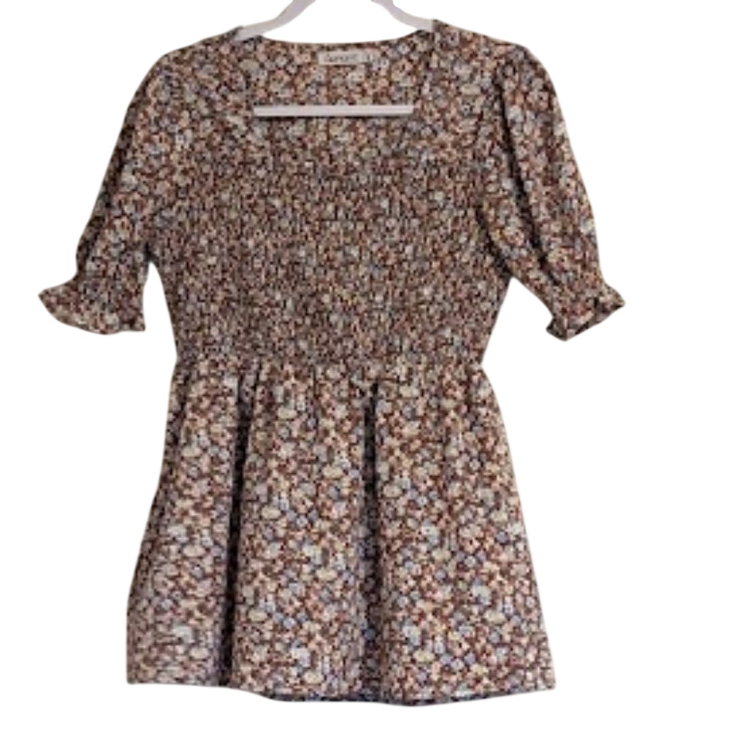 Liofoer Women's Square Neck Smocked Bodice Waist Slimming Short Sleeve Size M