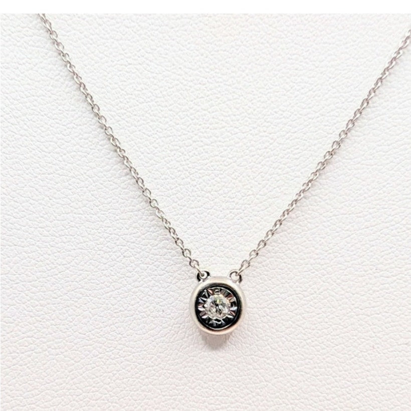 Vintage 925 India Sterling Silver Floating Diamond Pendant 18.25" Chain Necklace