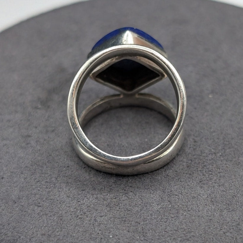 Vtg Arya 925 Sterling Silver Bezel Set Lapis Lazuli Split Shank Ring Size 5.5