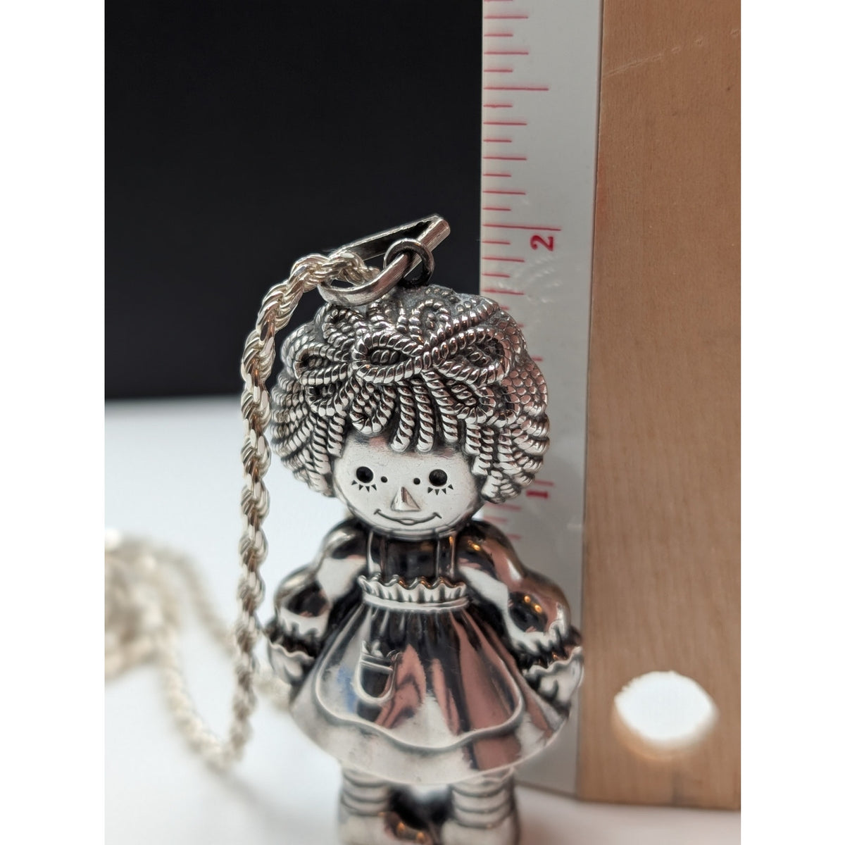 Vtg Large Raggedy Ann 1975 Bobbs Merrill Co., Inc. 925 Sterling Silver Necklace