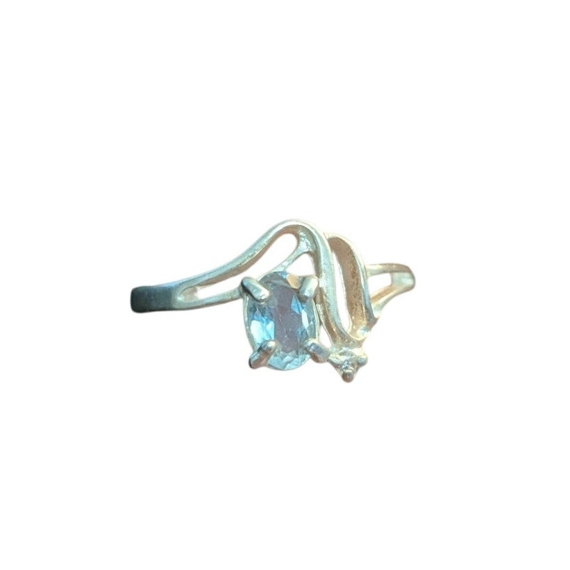 Vintage Blue Topaz Diamond Chip Sterling Silver Ring Size 5