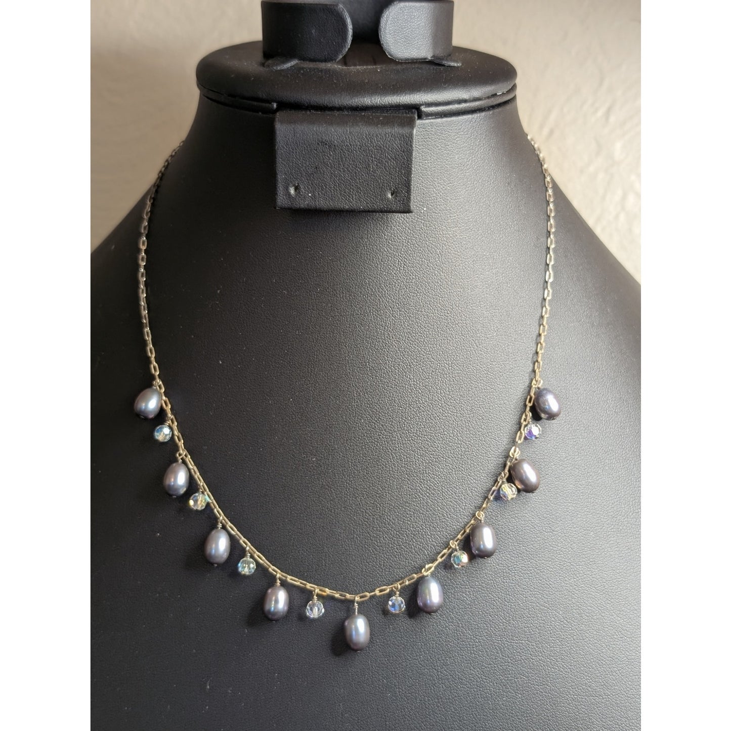 925 Sterling Silver Purple Teardrop Pearl Crystal Dangles 16.5"-18" Necklace