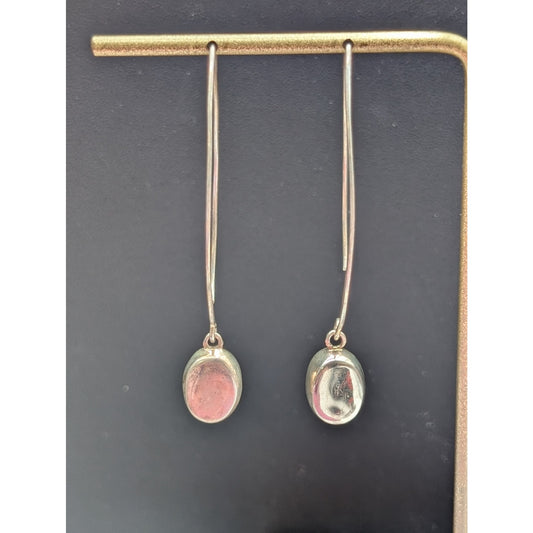 925 Sterling Silver Long Wire Bead Dangle Earrings