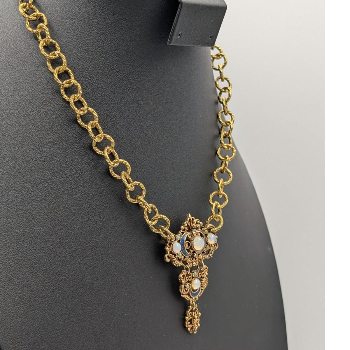 Florenza Vintage 1950s Three Section Brooch Repurposed Pendant 18" Necklace