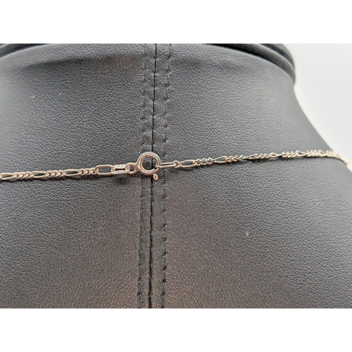 Vintage 925 Sterling Silver Unakite Dangle Bead Figaro Chain Link 19.5" Necklace