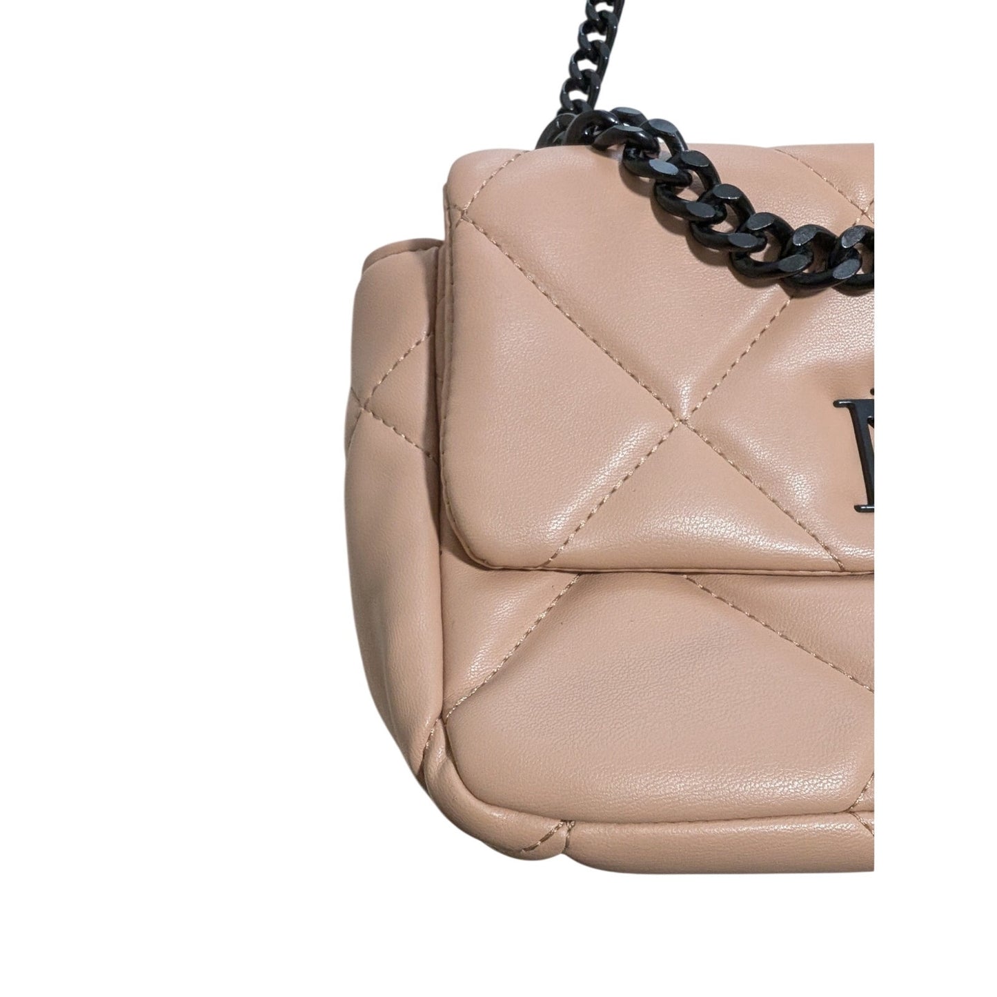 Badgley Mischka Blush Pink Black Diamond Quilted Logo Messenger Chain Strap Bag