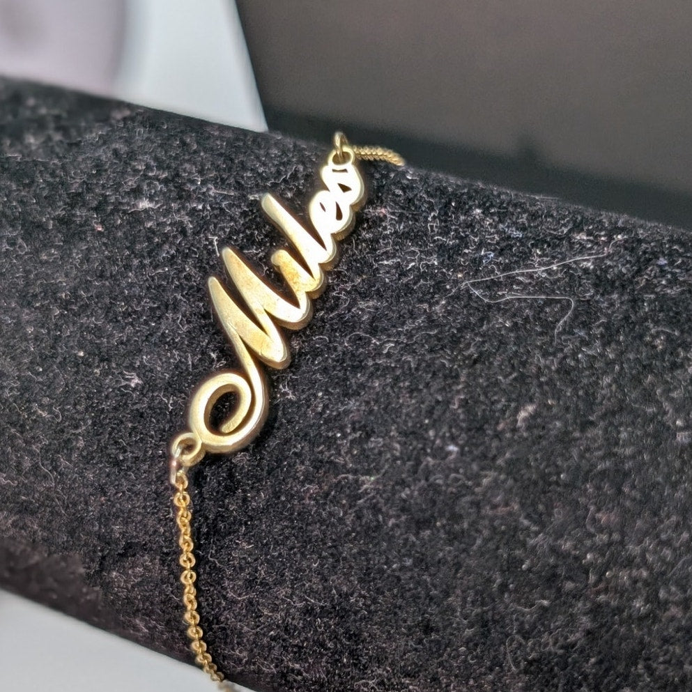 925 Sterling Vermeil 'Miles' Name Chain Link 8"-9.25" Bracelet