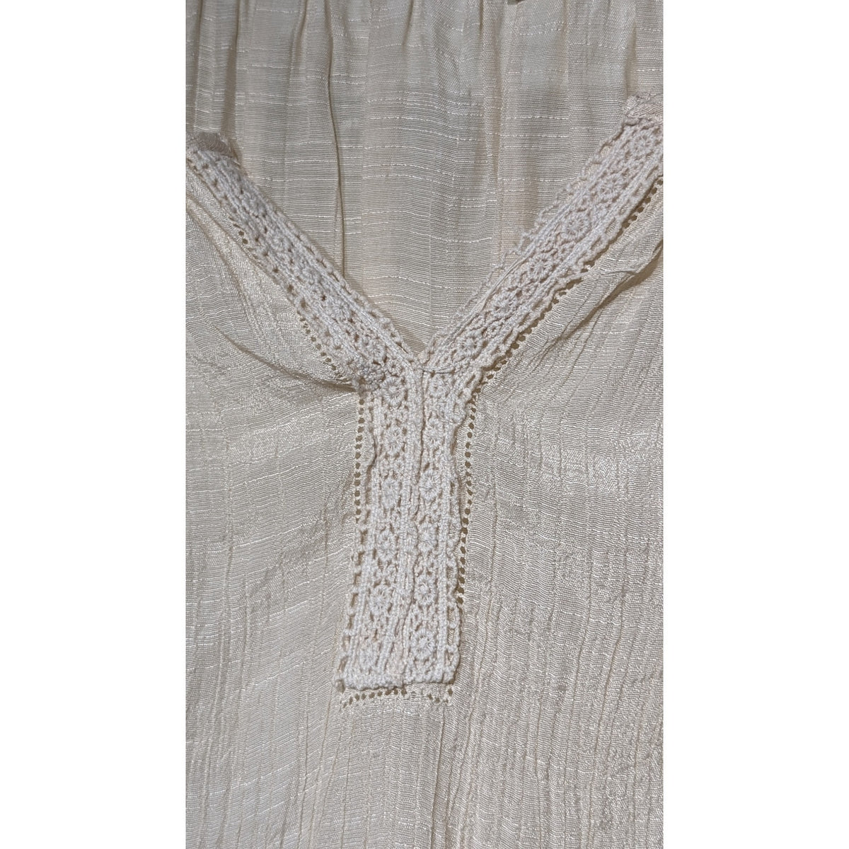 Spense Cream Gauzy Lightweight Airy Lace Neck 3/4 Sleeve Tunic Top Womens Sz S