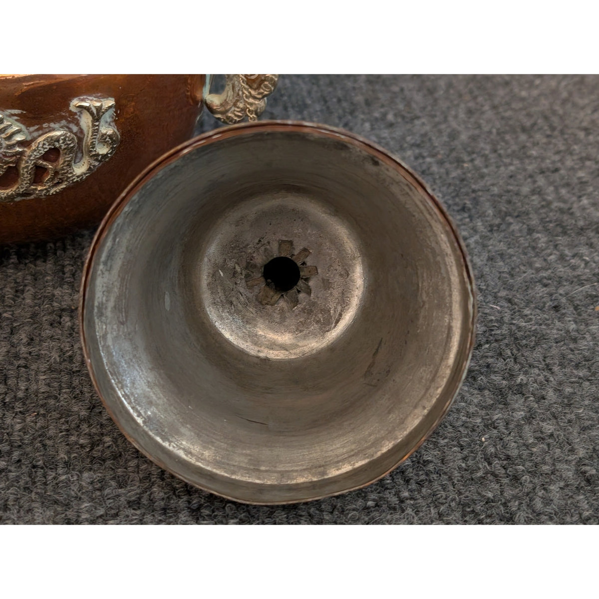 Antique 1900s Tibetan Dragon Tea Pot Ewer Copper With Silver Repose Decoration