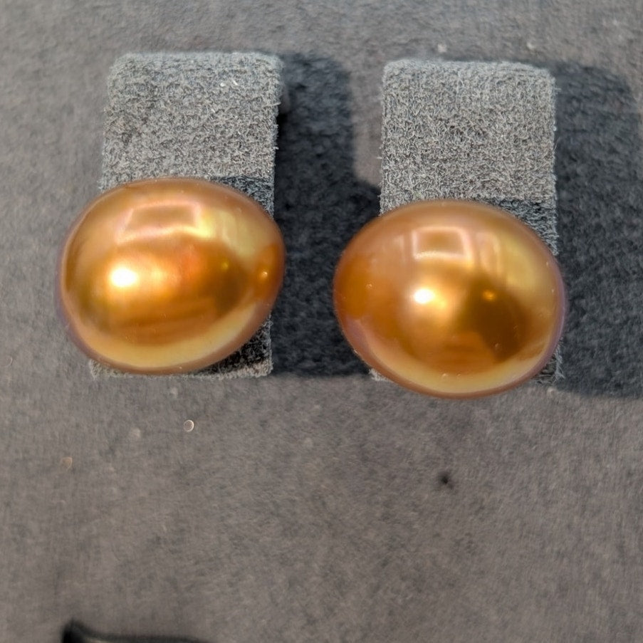 925 Sterling Silver Freshwater Copper 11mm Pearl Stud Earrings