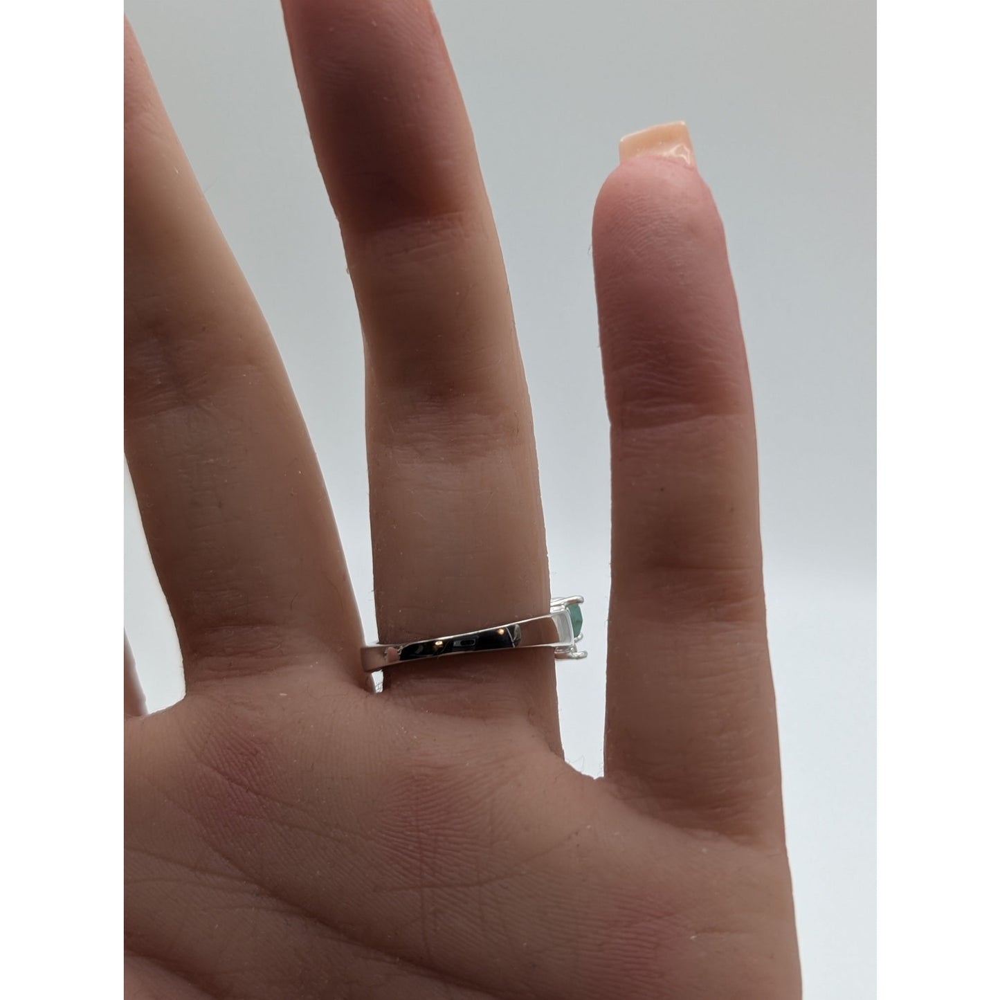 925 Sterling Silver Emerald & Diamond Ring Size Almost 6