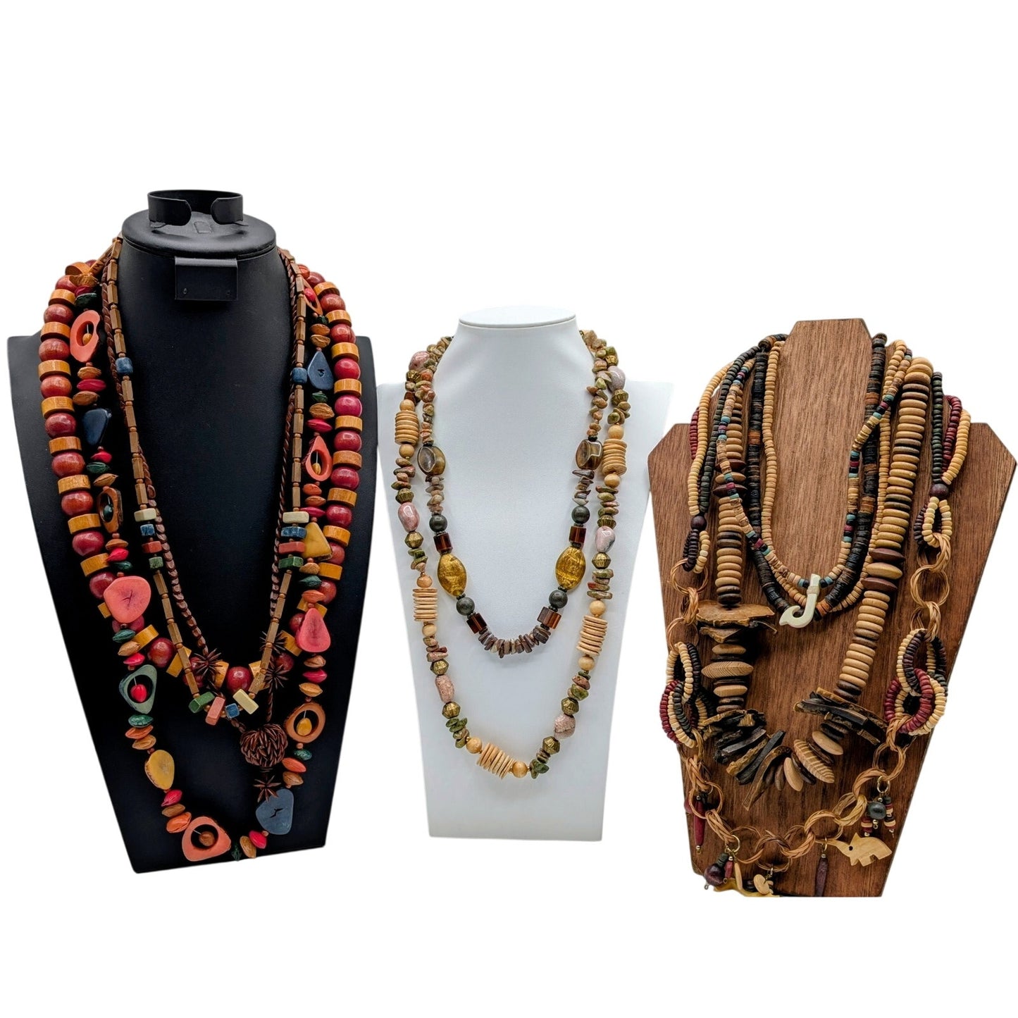 Reseller's Delight. Lot of Eleven Chunky Tribal Natural Beaded Necklaces