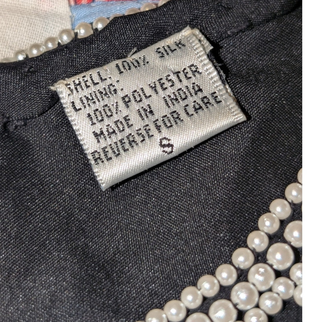 Vtg Laurence Kazar New York Silk Short Sleeve Beaded Evening Cocktail Blouse S