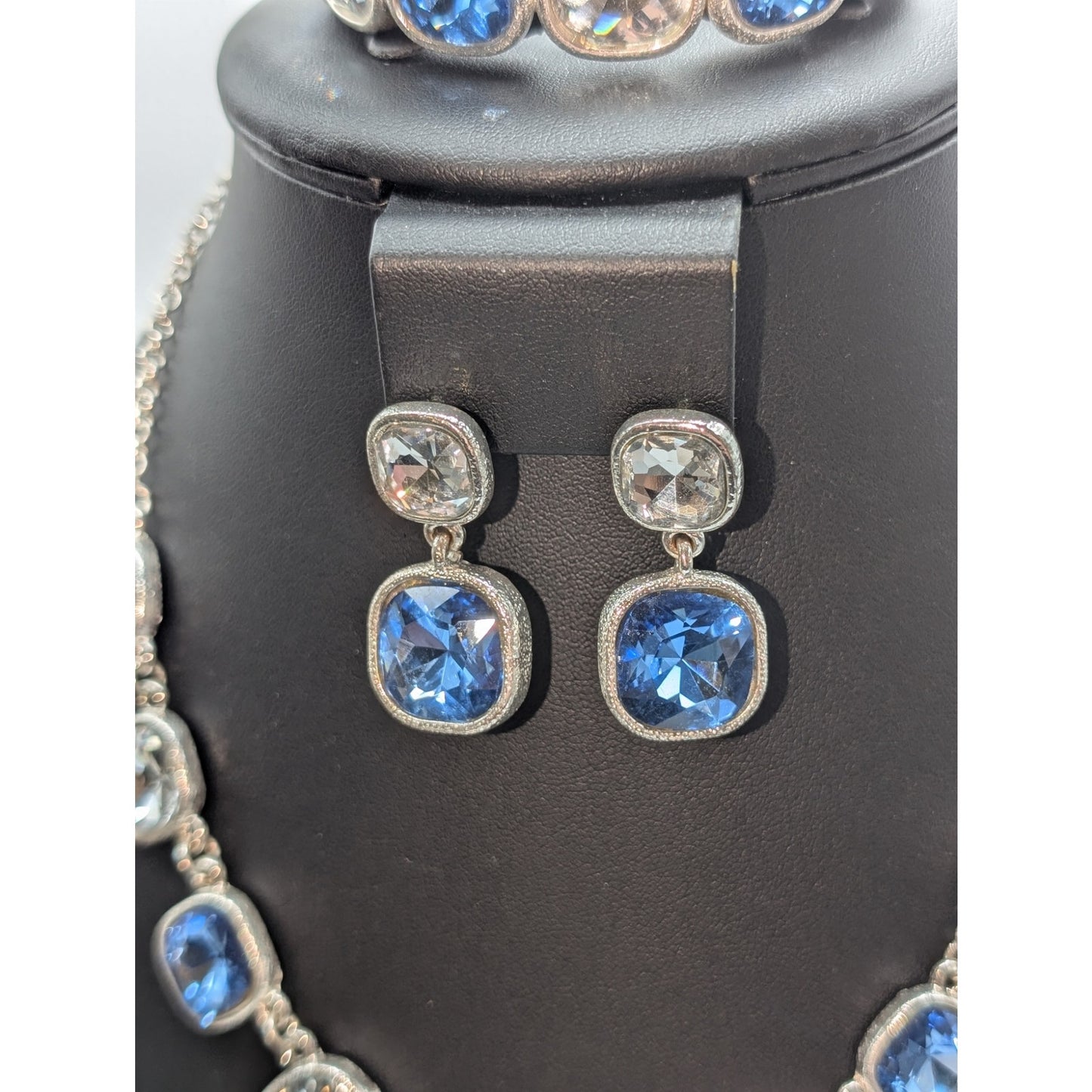 Vintage Crown Trifari Necklace Bracelet Pierced Earrings Glass Stone Jewelry Set