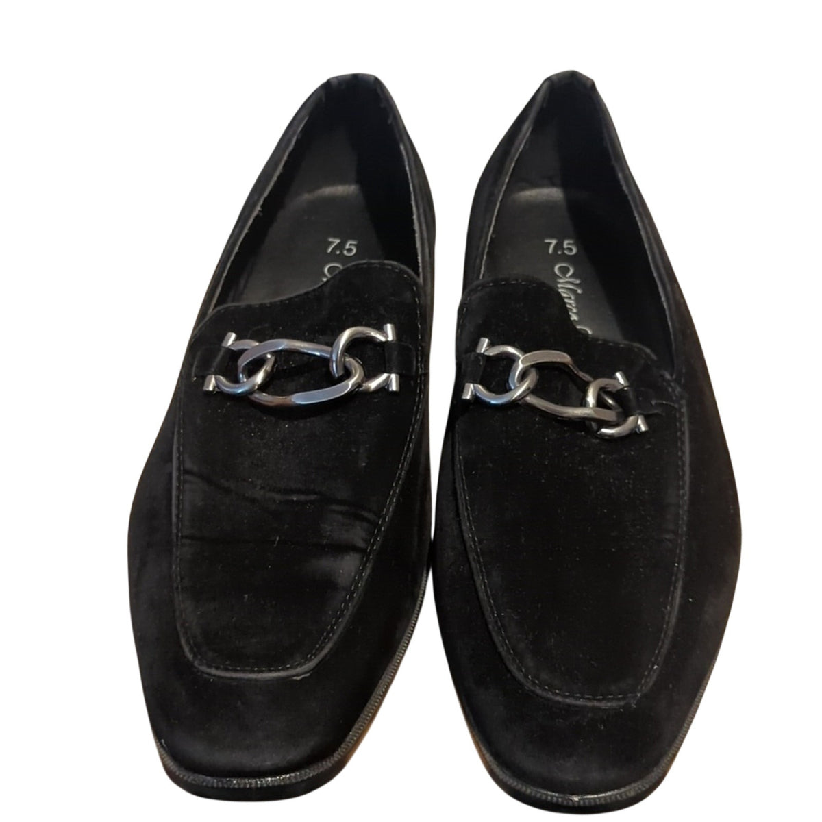 Marco Vitale Collection Black Suede Silver Tone Chain Slide On Loafer Men's 7.5