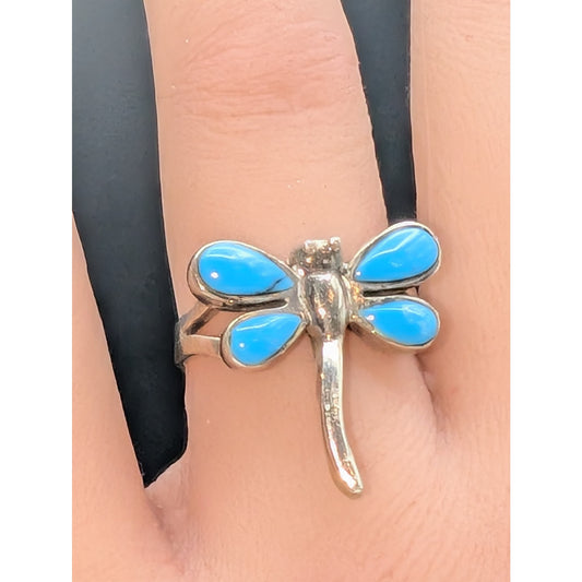 Vintage 925 Sterling Silver Turquoise Dragonfly Ring Size 6.25