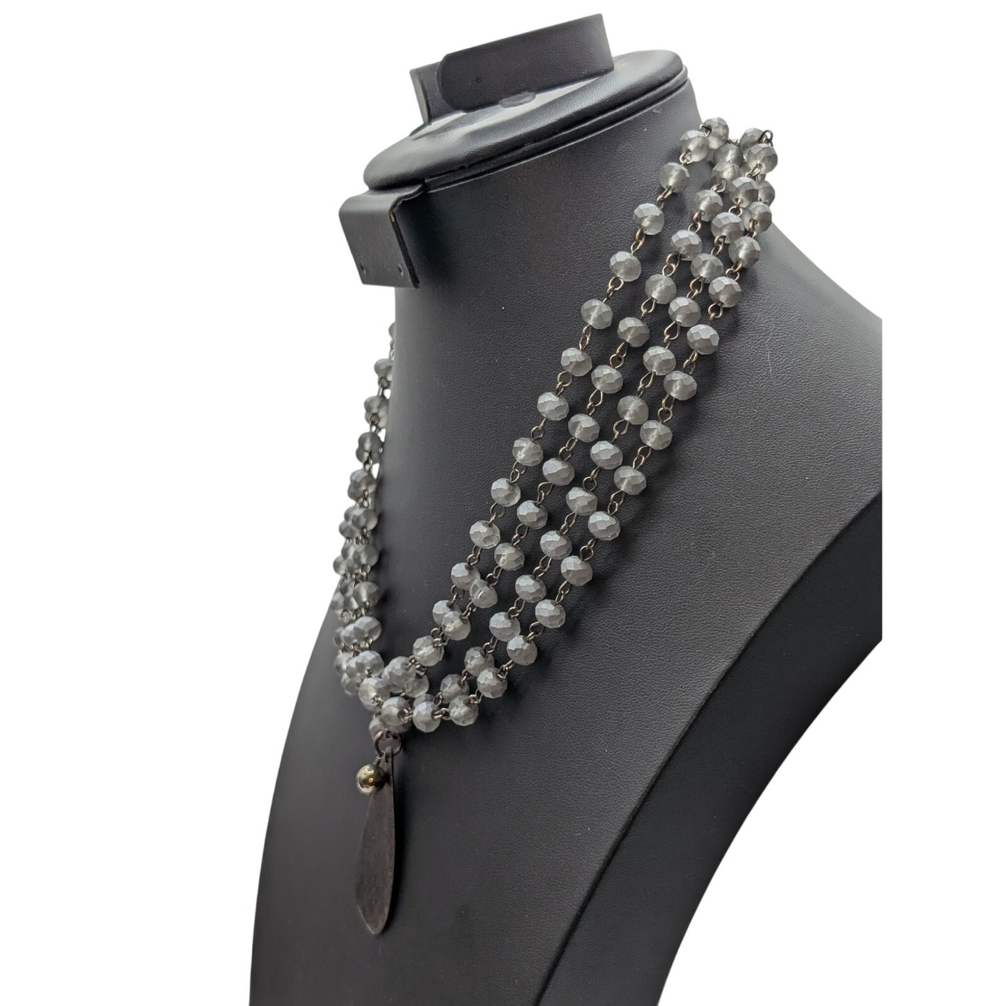 Lula N Lee Four Strand Smokey Gray Faceted Glass Bead Two Tone Pendant Necklace