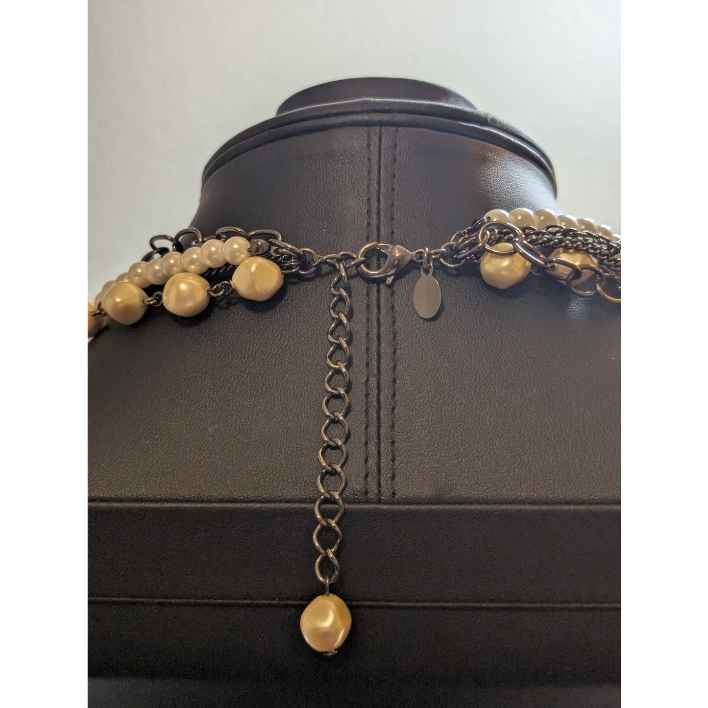 Express Layered Faux Pearl Rhinestone Flower Multi Chain Necklace
