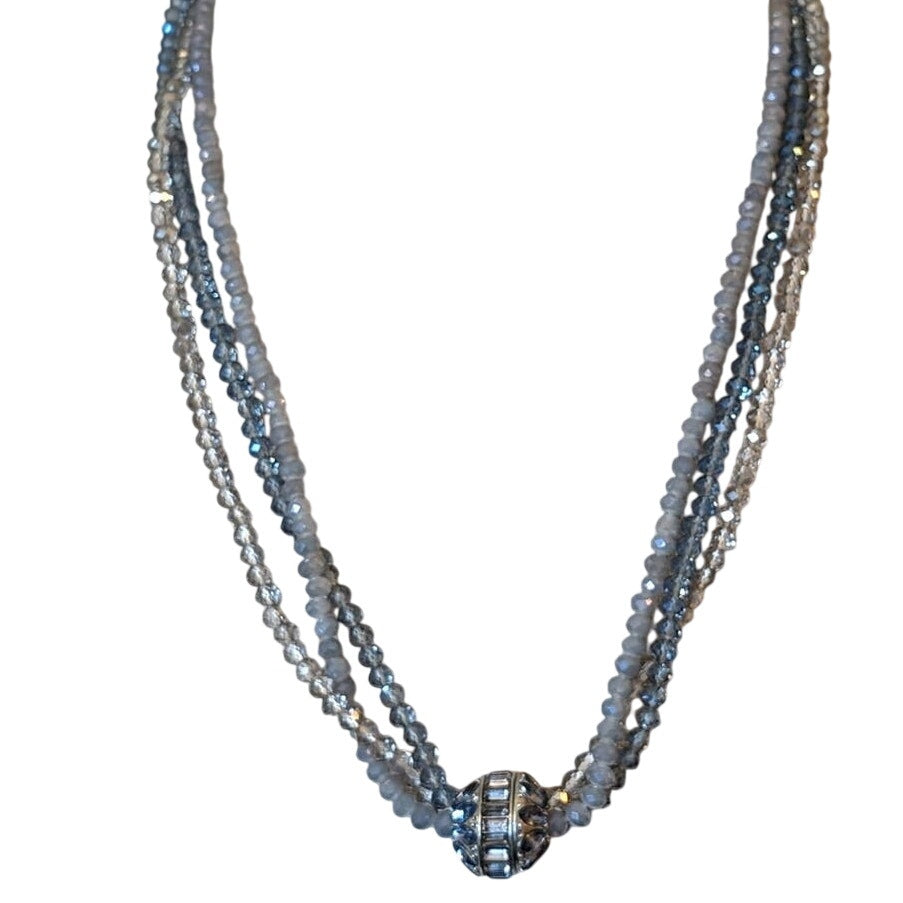 Vera Wang Three Strand Smoky Gray Blue Crystal And Crystal Ball Necklace