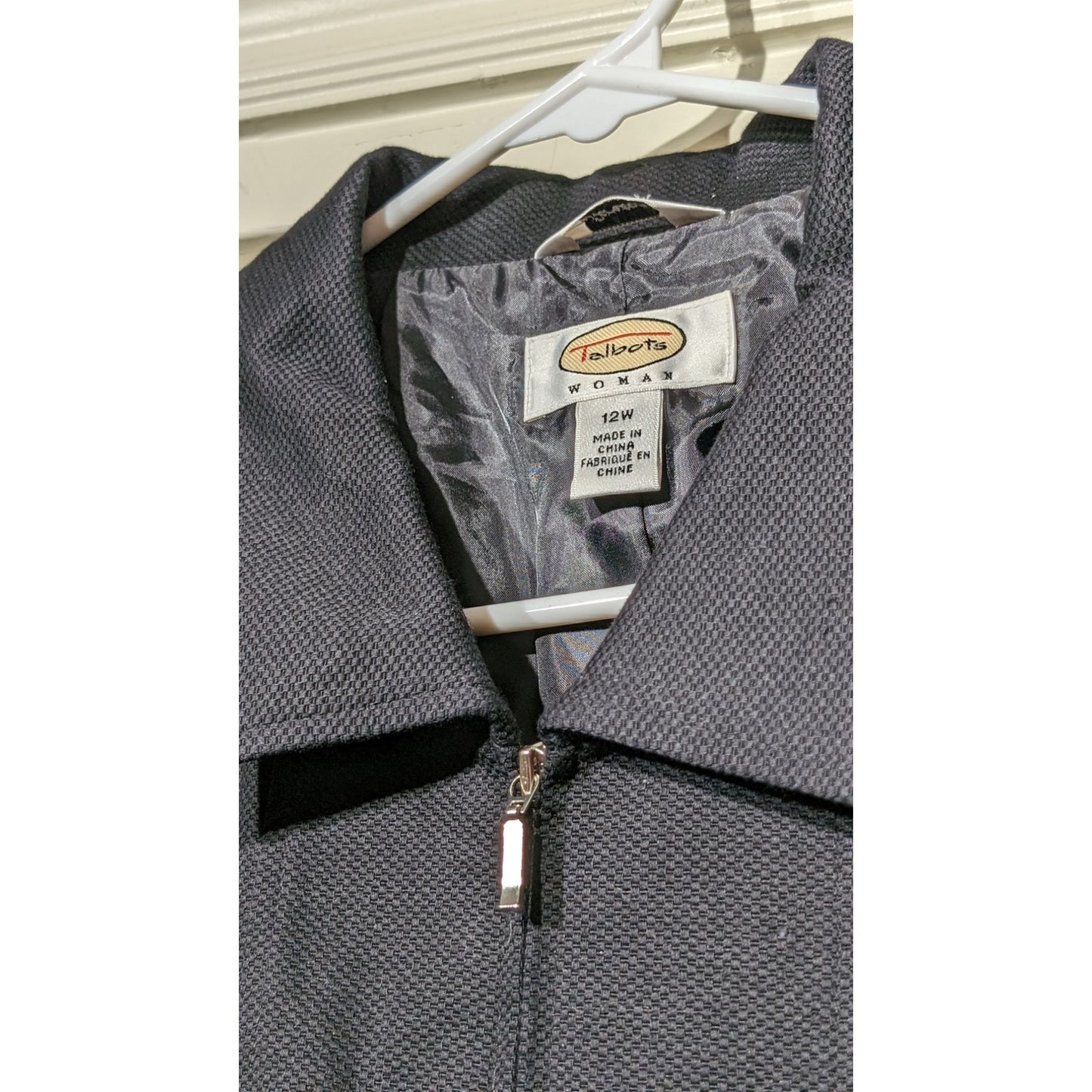Talbots Black Fully Lined Full Zip Pique Cotton Stretch Jacket Womens' Sz 12W