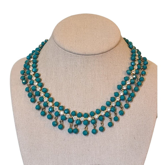 NRT for Avon Green/Blue Dangle Rhinestone Collar Statement Necklace