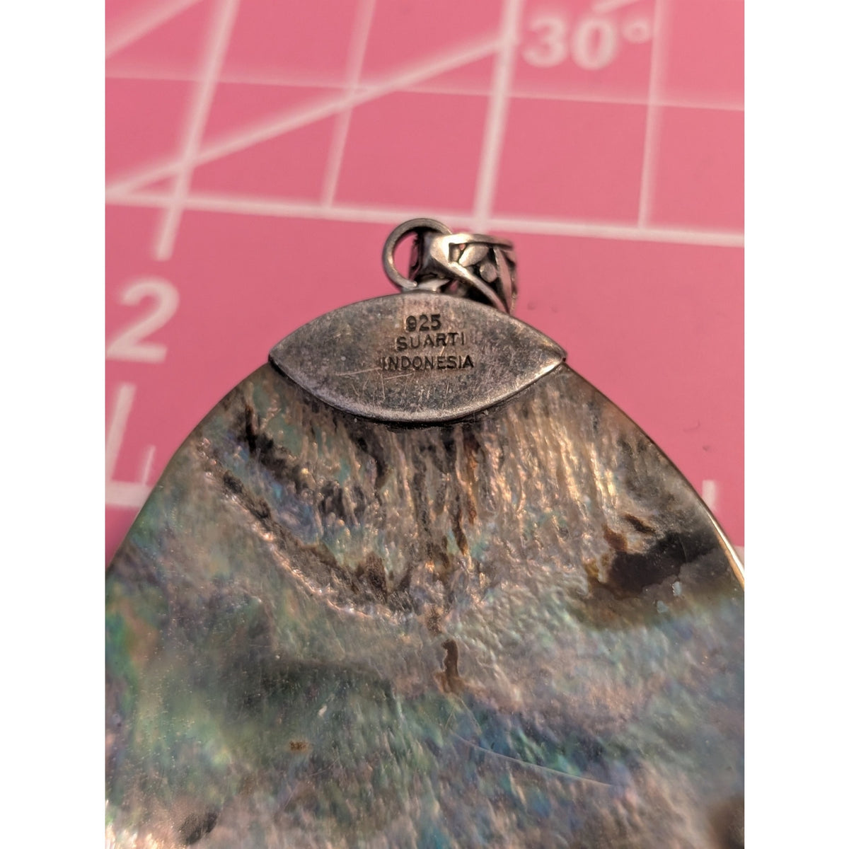 Signed SUARTI INDONESIA 925 Sterling Abalone Teardrop Pendant 18" Necklace