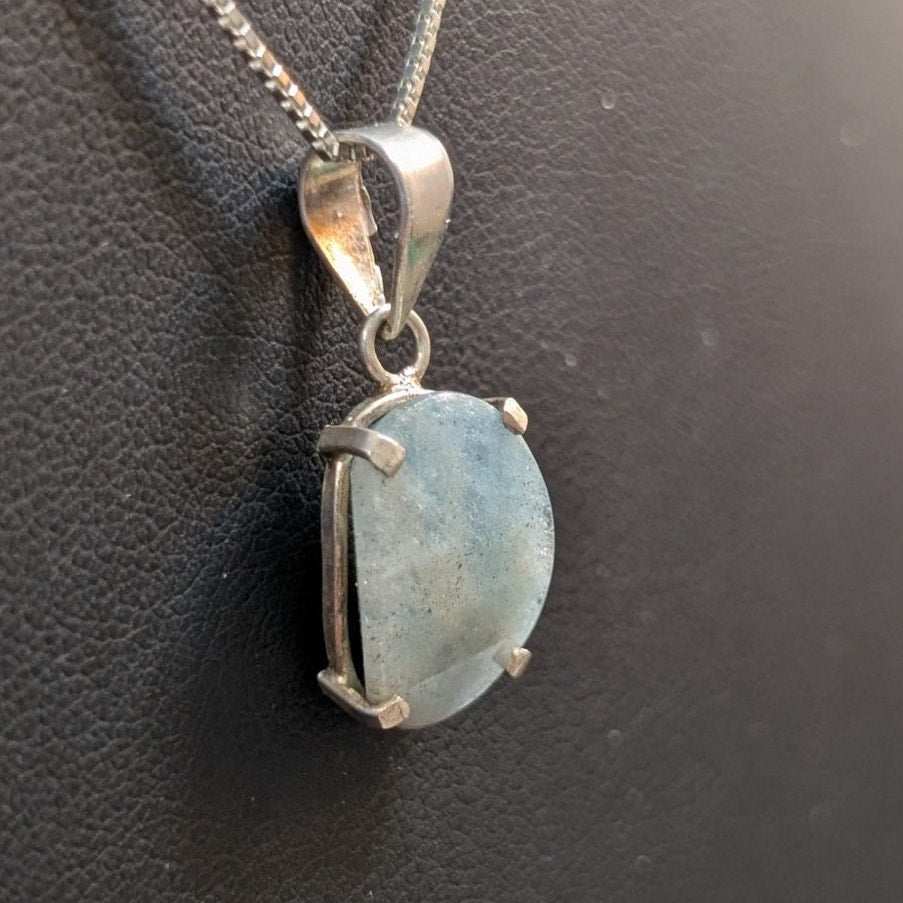 Vtg 925 Sterling Silver Natural Aquamarine March Birthstone Box Chain Necklace