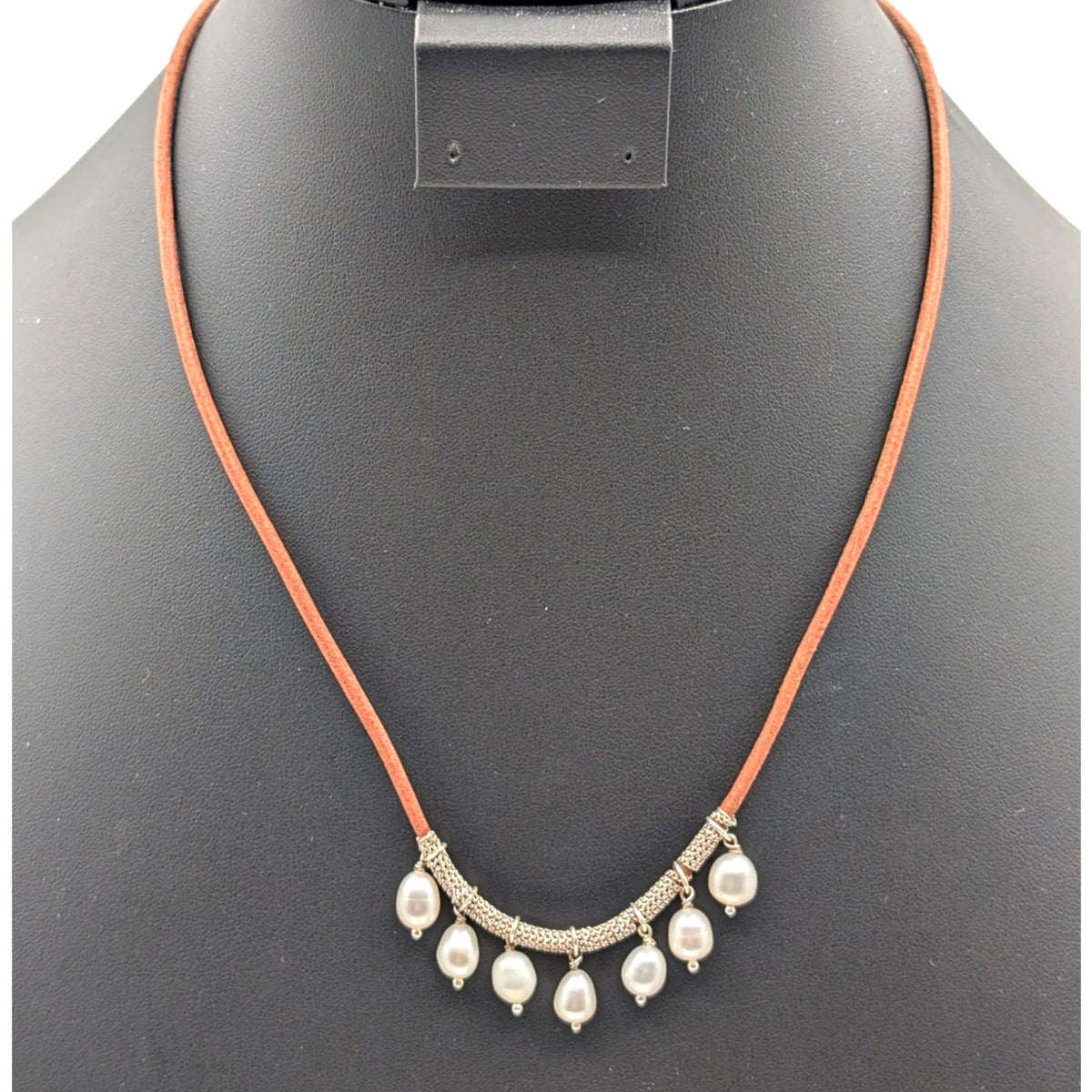 Retired SILPADA 925 Sterling Dangling Pearls on Leather Cord 17"-19" Necklace