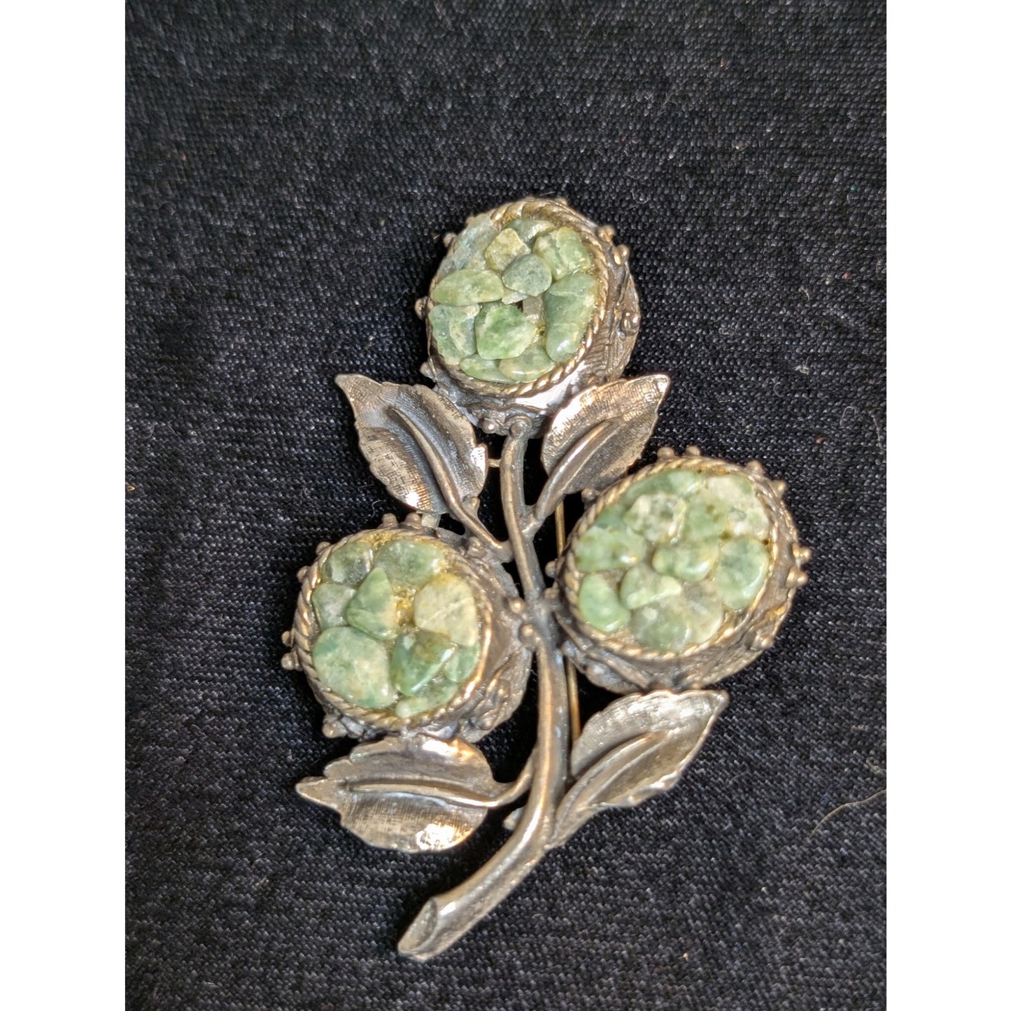 Vintage 1950s Crushed Jade Floral Leaf Large Brooch