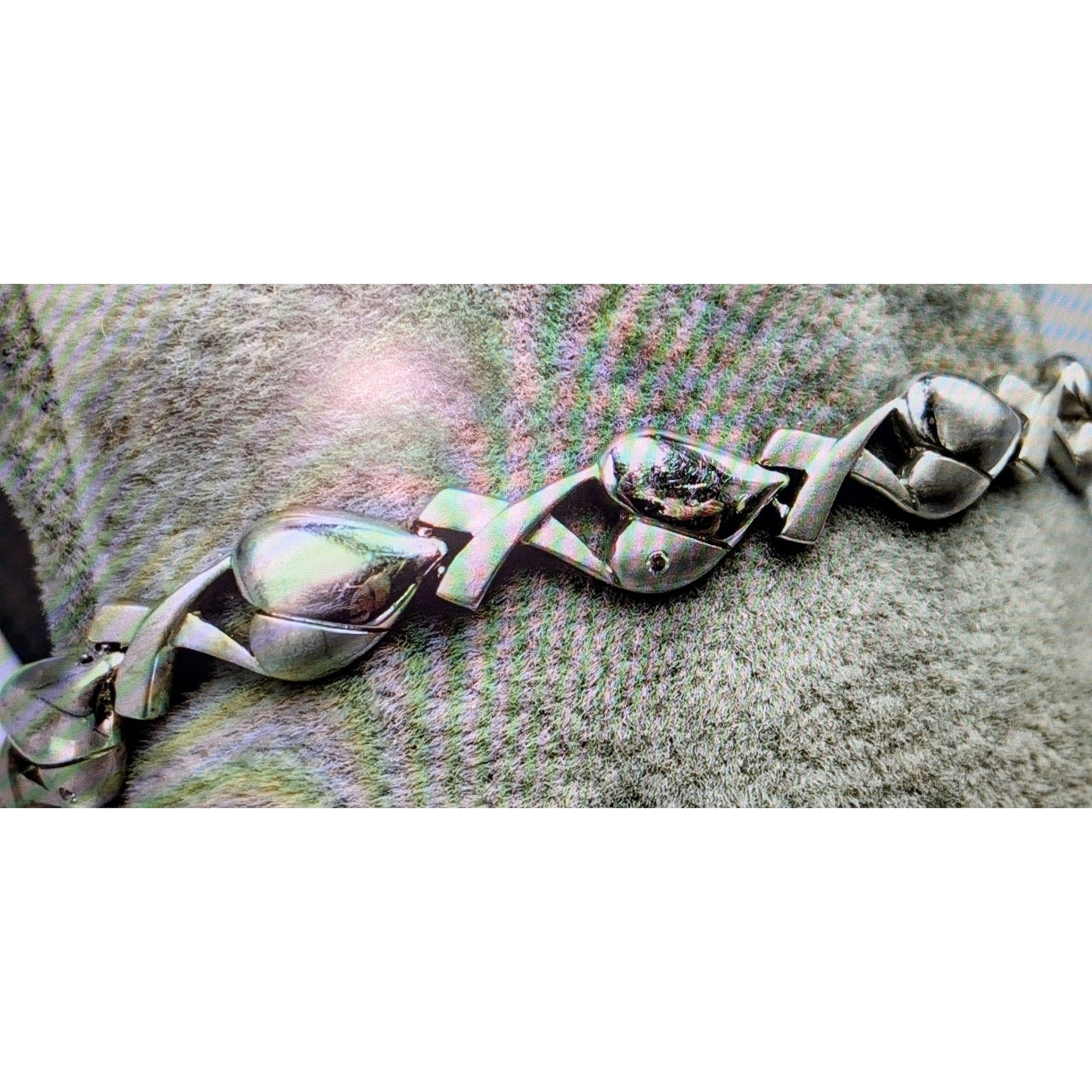 Vintage JC 925 Sterling Silver Diamond Accents Heart 'X' Link Bracelet 11.9g