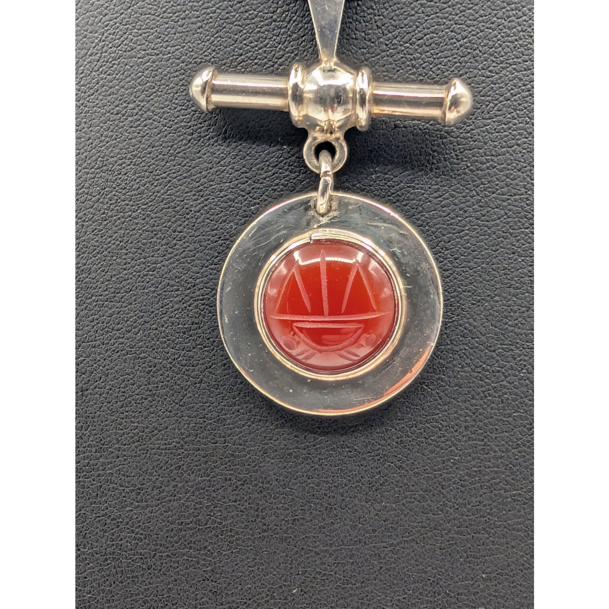 Heavy Silver Plated Marked CMN Carved Carnelian Pendant Torque Necklace