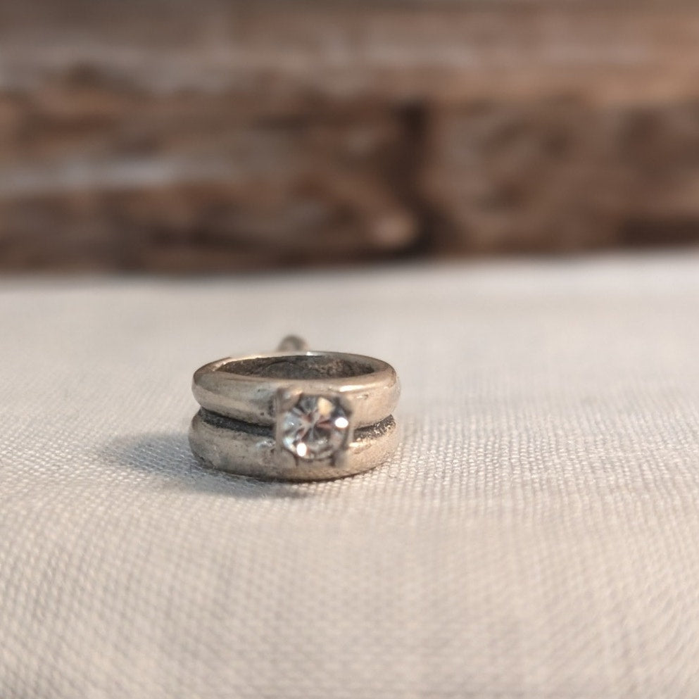 Vintage 925 Sterling Silver CZ Engagement Ring Charm