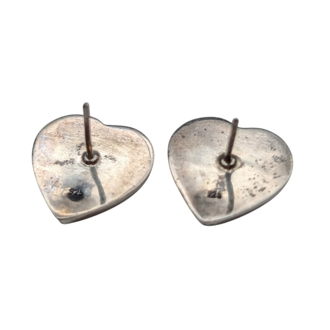 Vintage 925 Sterling Silver Thick Black Onyx Heart Post 3/4" Earrings