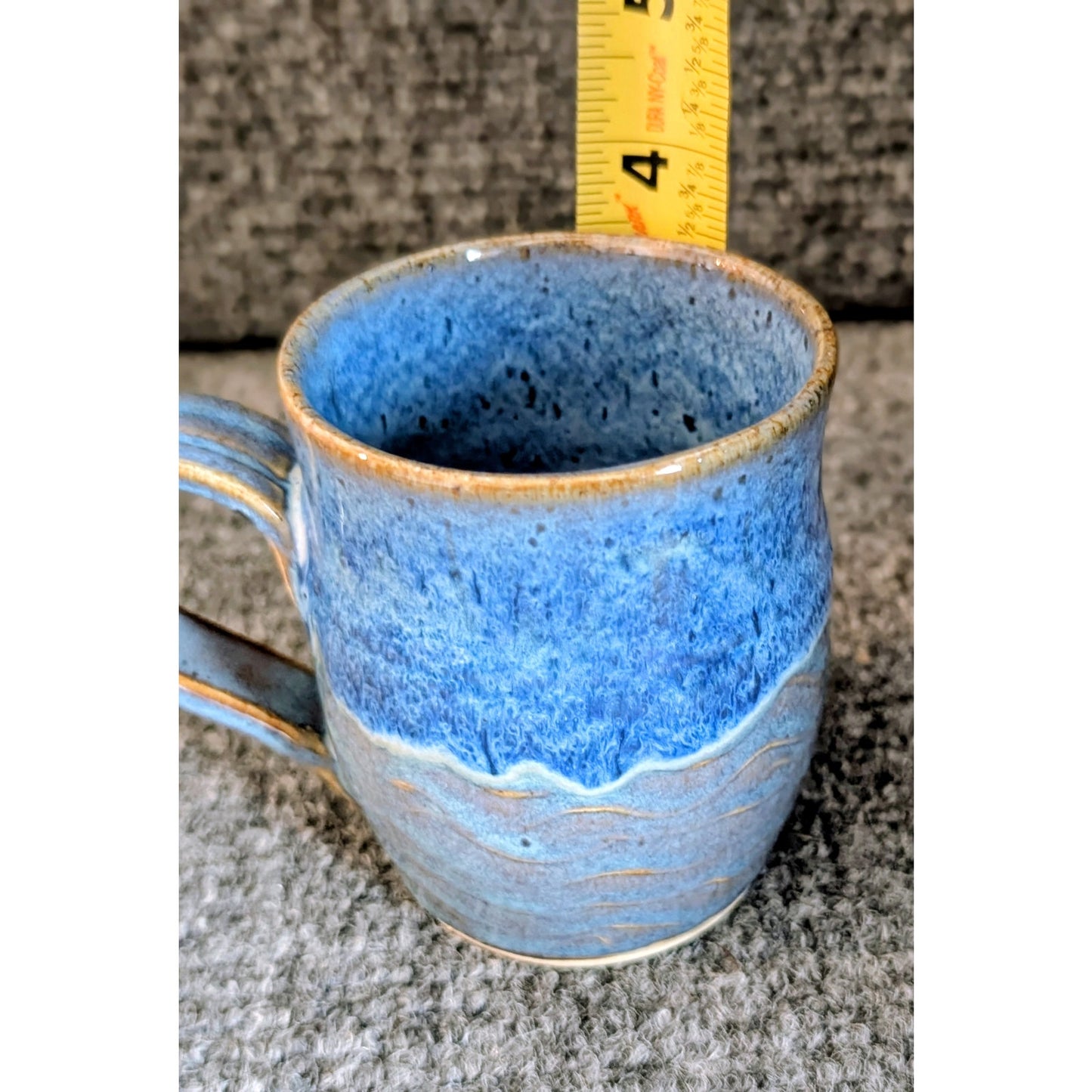 Signed Blue Waves Hand Thrown Pottery Coffee Mug