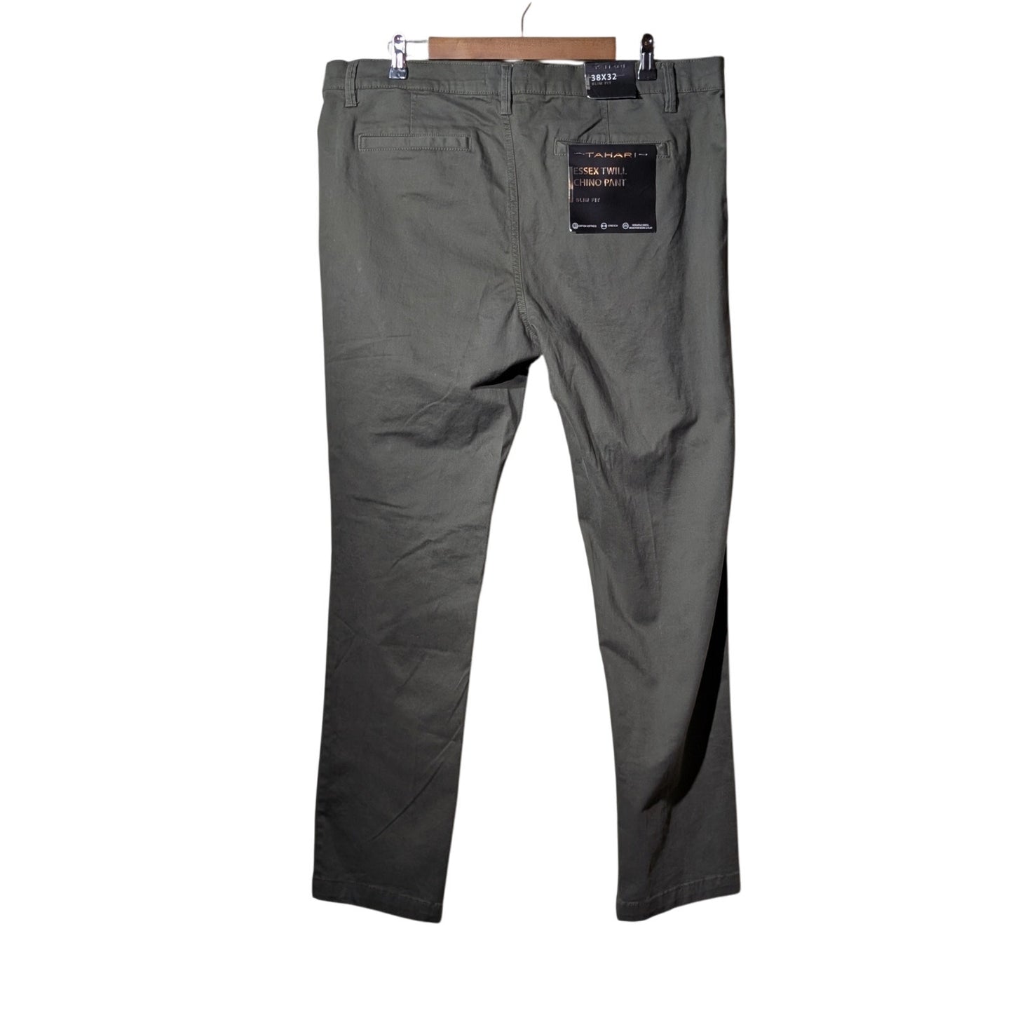 Men's Tahari Olive Green Essex Twill Chino Slim Fit Cotton Stretch Pant 38 x 32