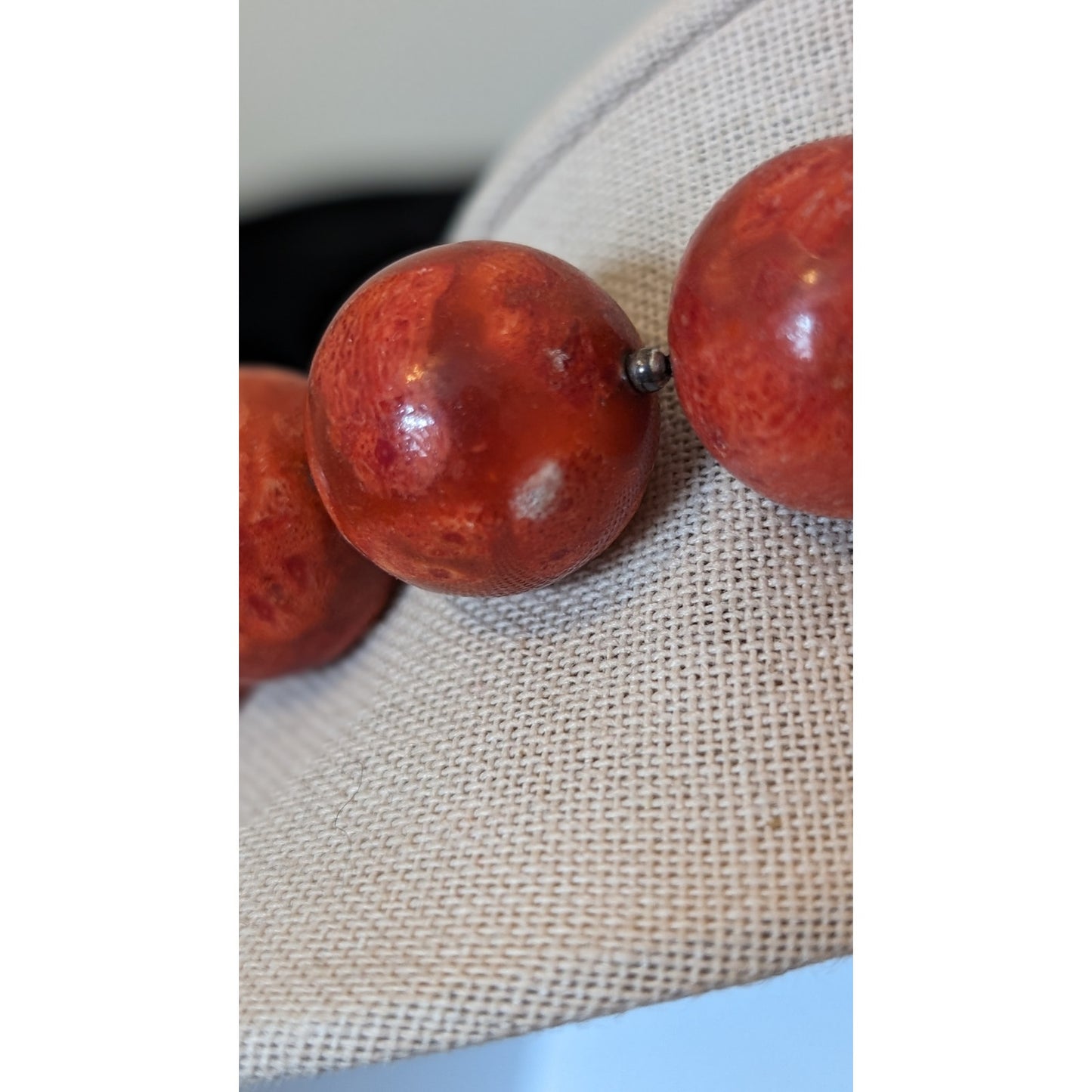 Genuine Coral Marbled Red 20 Bead Statement Necklace w/ Sterling Toggle Clasp