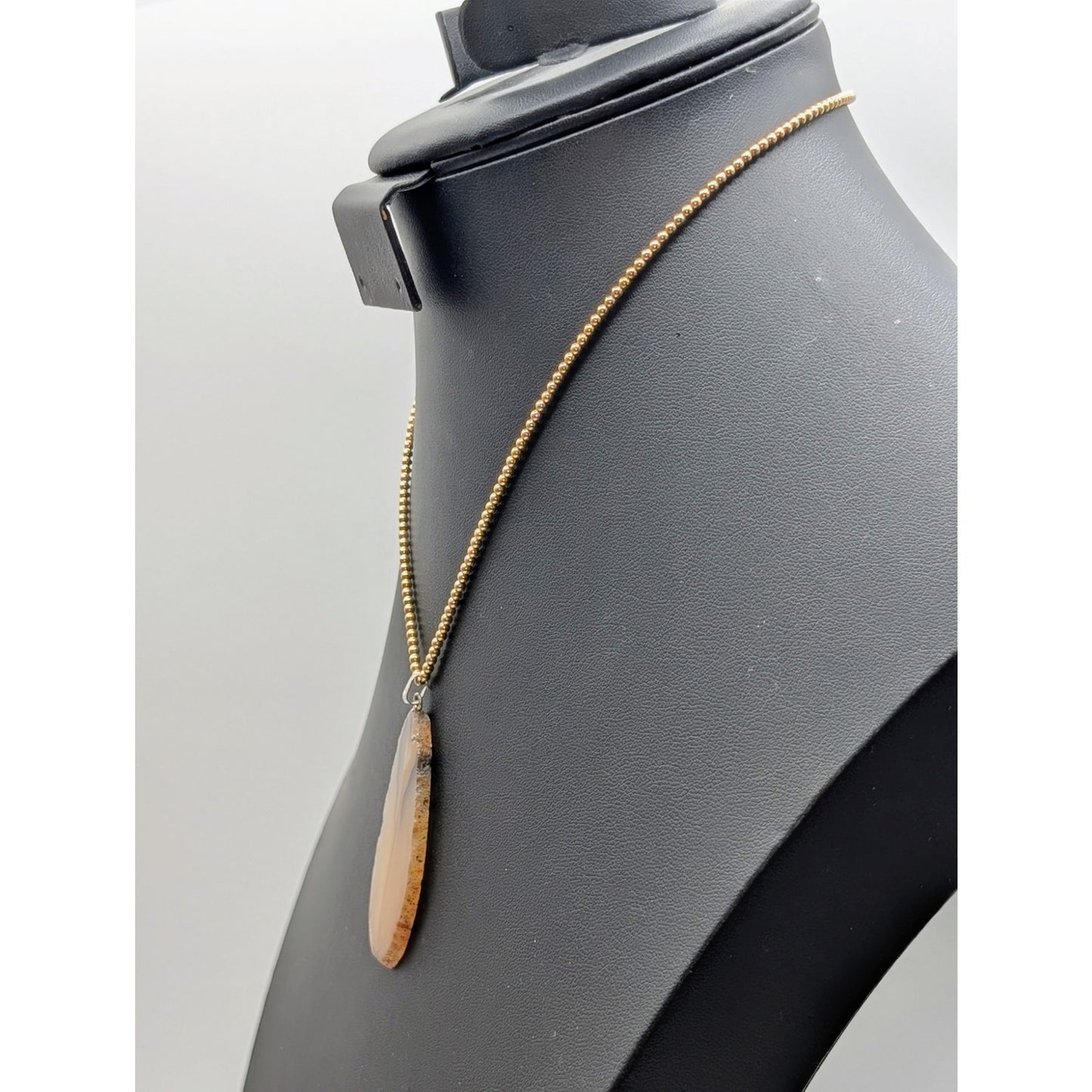 Vtg 1/20 12KGF Stone Slab Pendant Gold Tone Chain Strung Beaded 15.75" Necklace