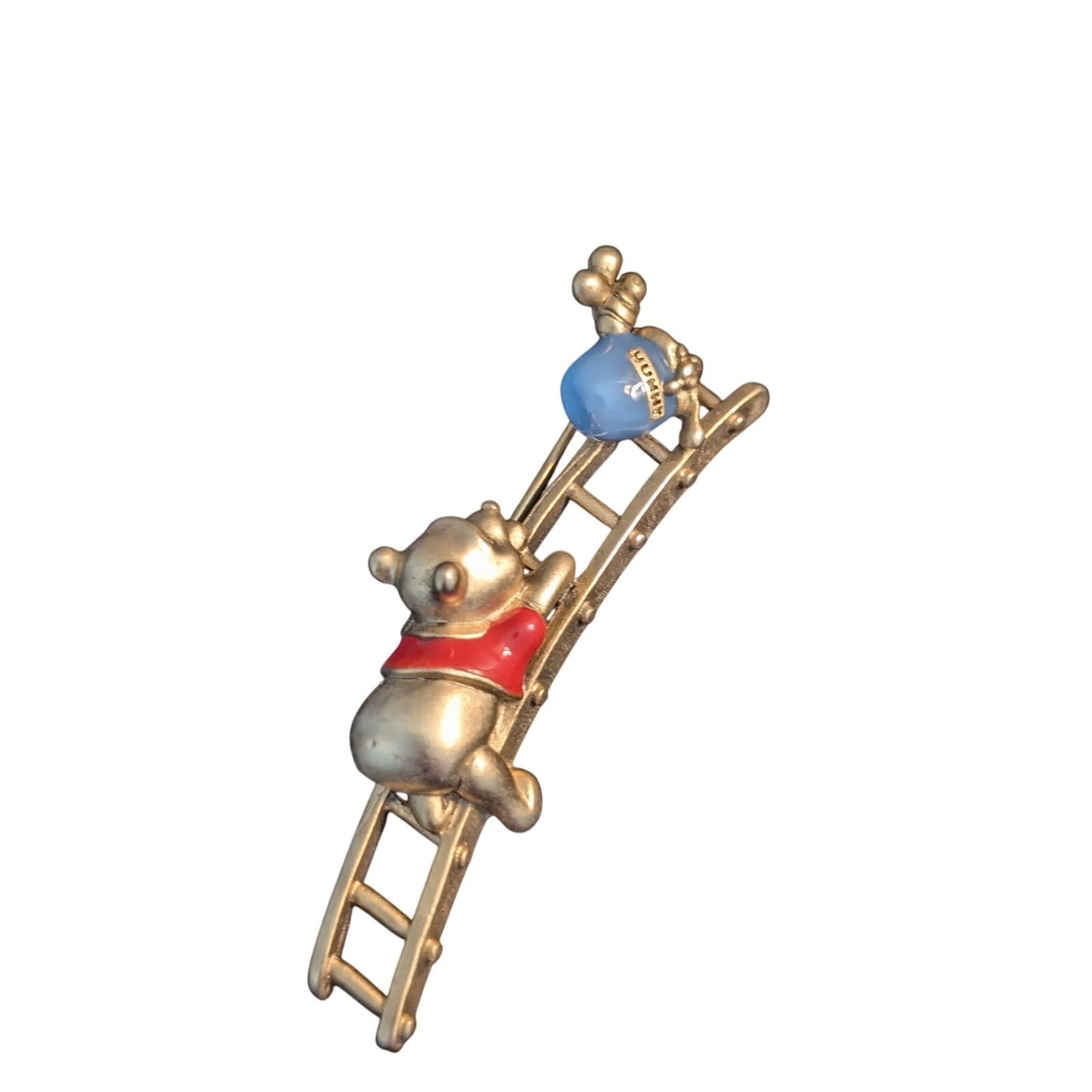 Disney Pooh Bear Climbing Ladder to Honey Pot Red & Blue Enamel Gold Tone Pin