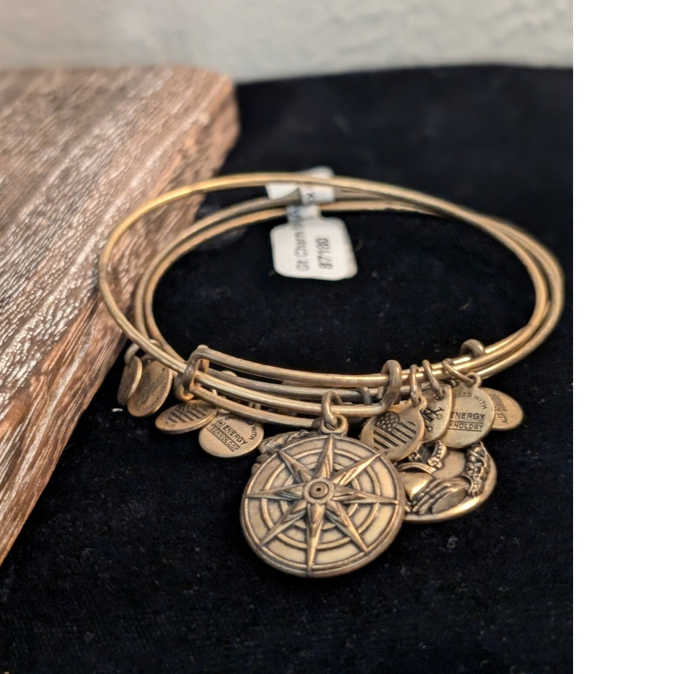 Lot of Ten Alex and Ani Adjustable Wire Charm Bracelets Bronze & Gold Tone