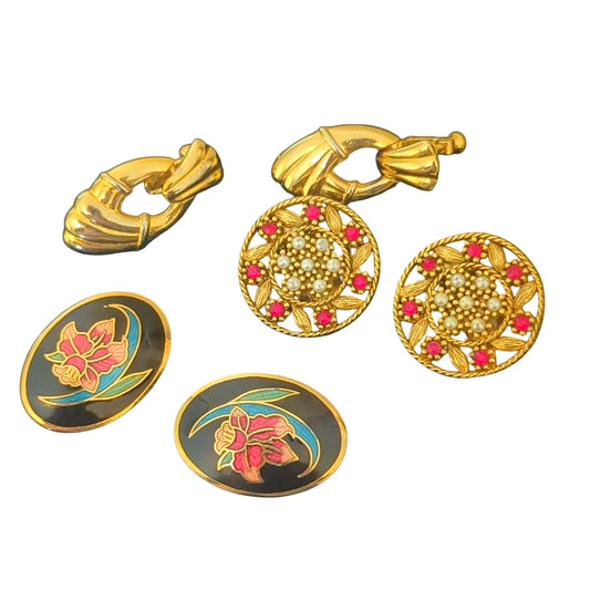 Three Pair Gold Tone Vintage Clip On/Screw Back Earrings