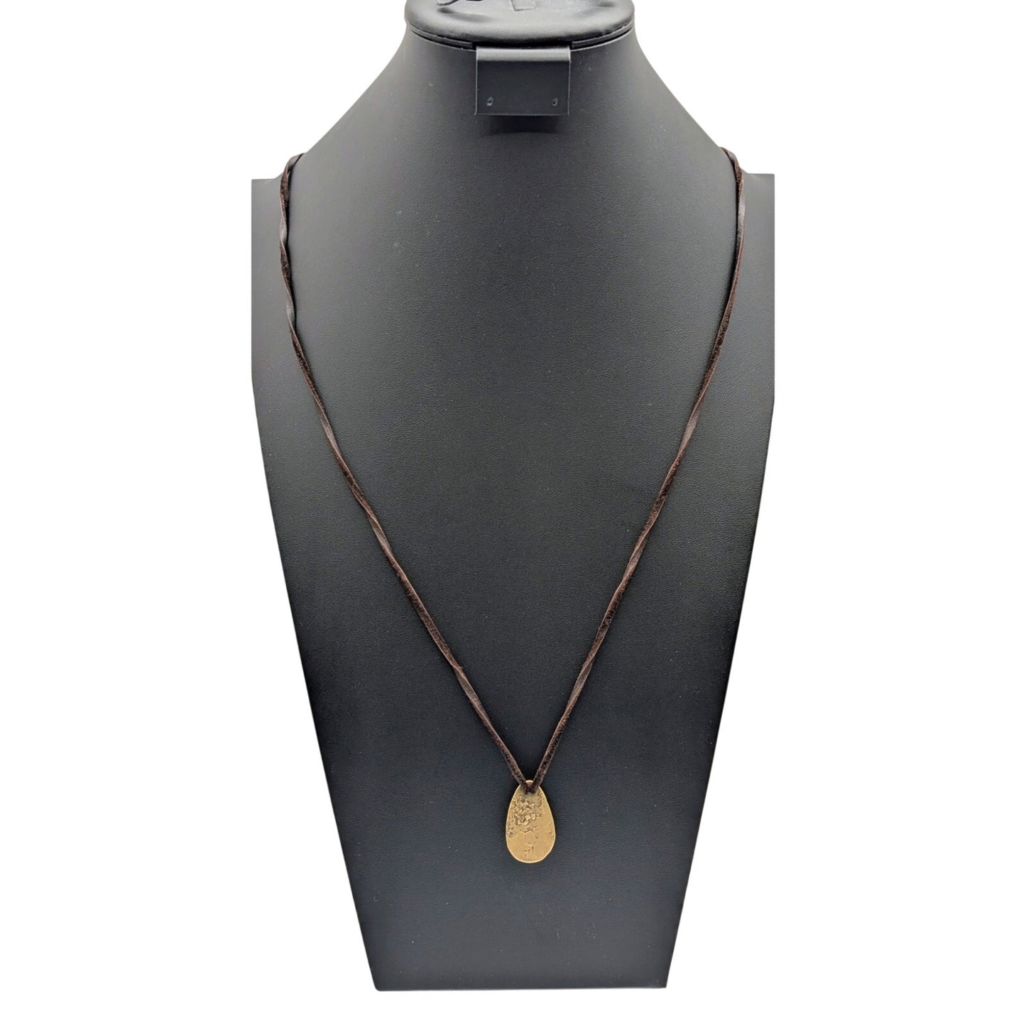 Boho CLP Rawhide Gold Hammered Teardrop Pendant Necklace
