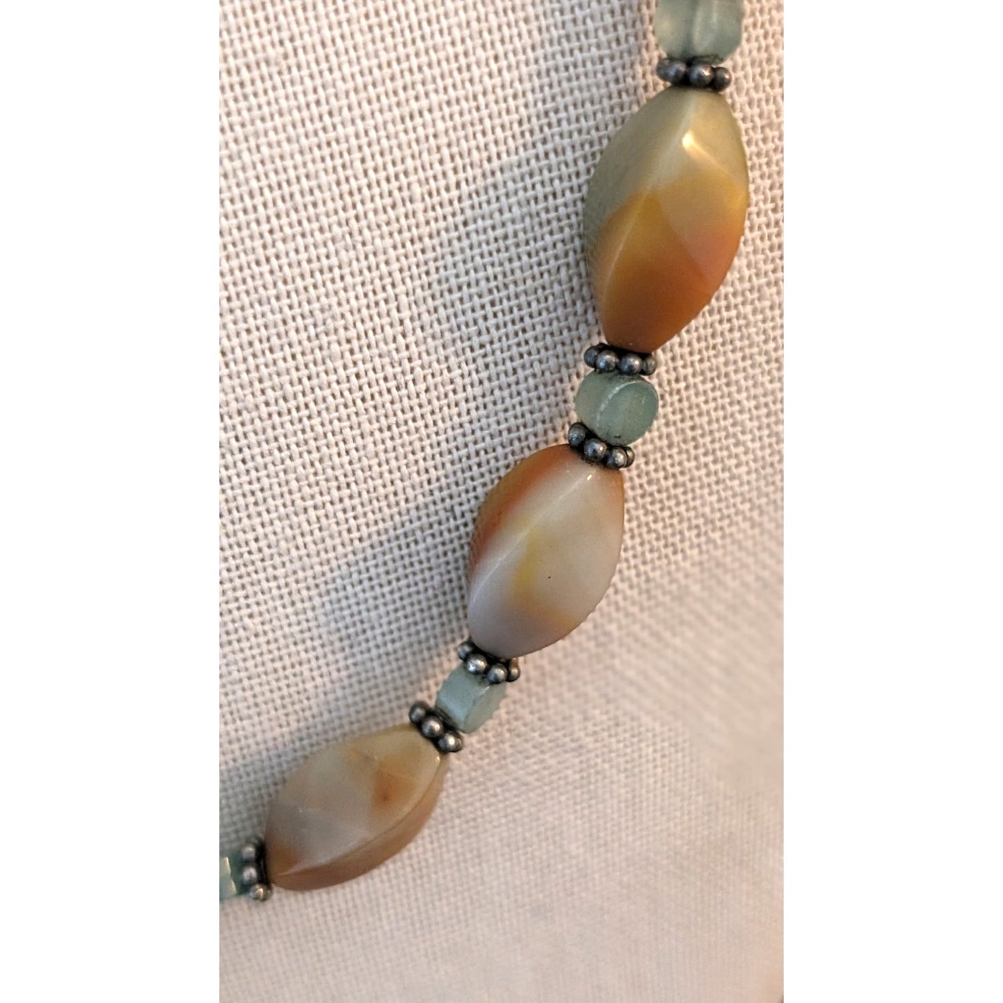 Vintage Gemstone Bead Necklace W/ 925 Silver Hook Clasp and Chain