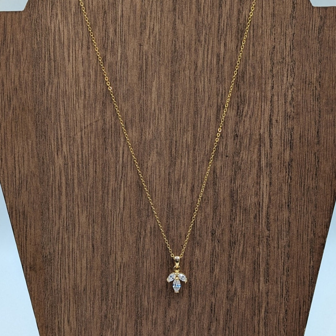 Three Marquis Cut CZ's Necklace Set in 14k Gold Electroplate on Gold Tone Chain