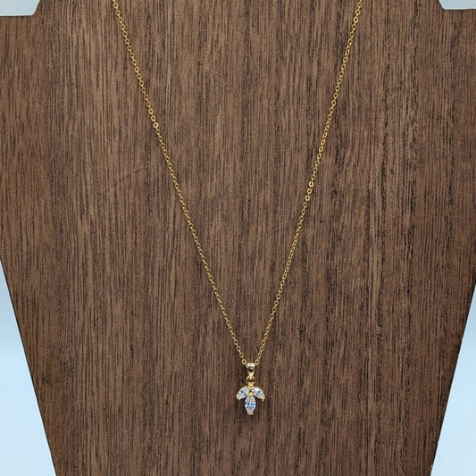 Three Marquis Cut CZ's Necklace Set in 14k Gold Electroplate on Gold Tone Chain