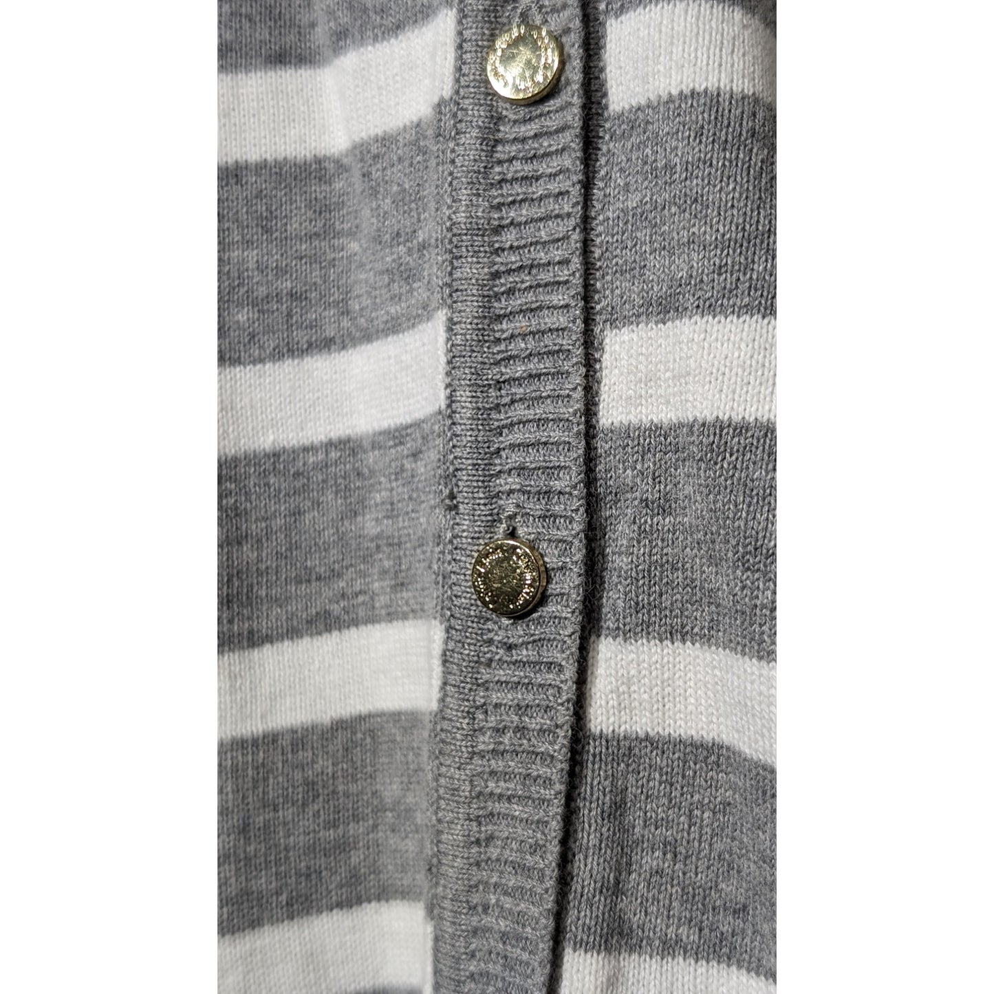 Calvin Klein Gray/White Striped Gold Button 3/4 Sleeve Cardigan Womens Sz XL