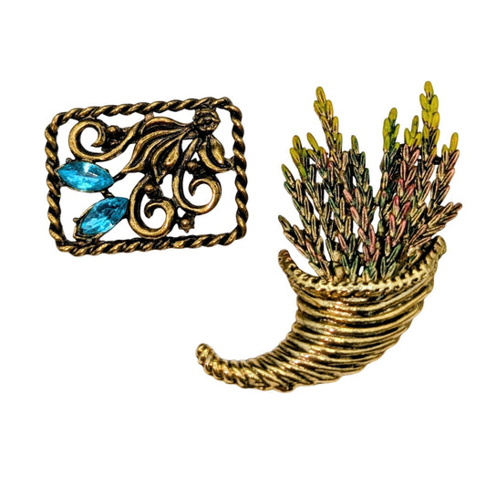 Lot of Two Vintage Gold Tone Brooches