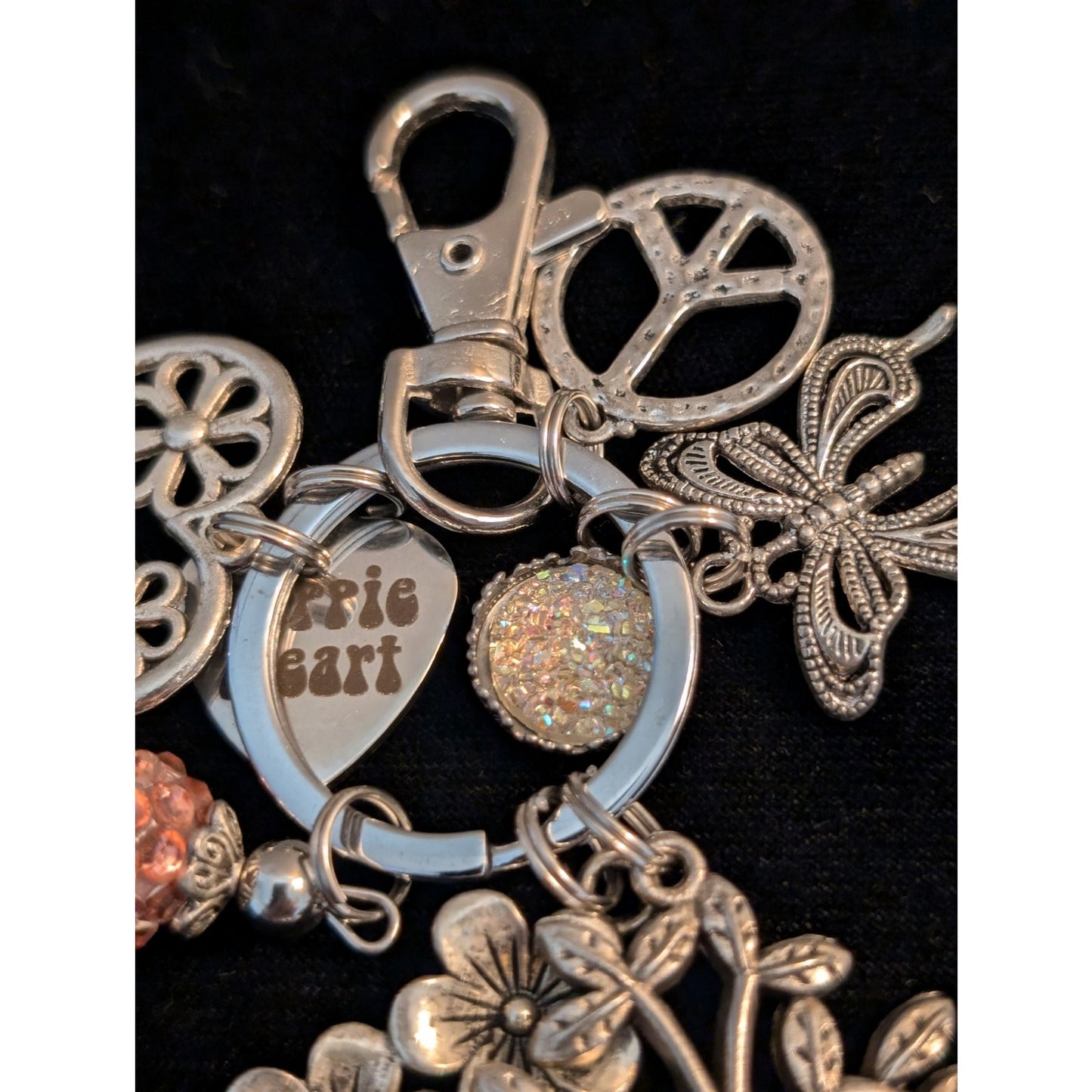 Hippie Heart Multi-Charm Silver Tone Keychain