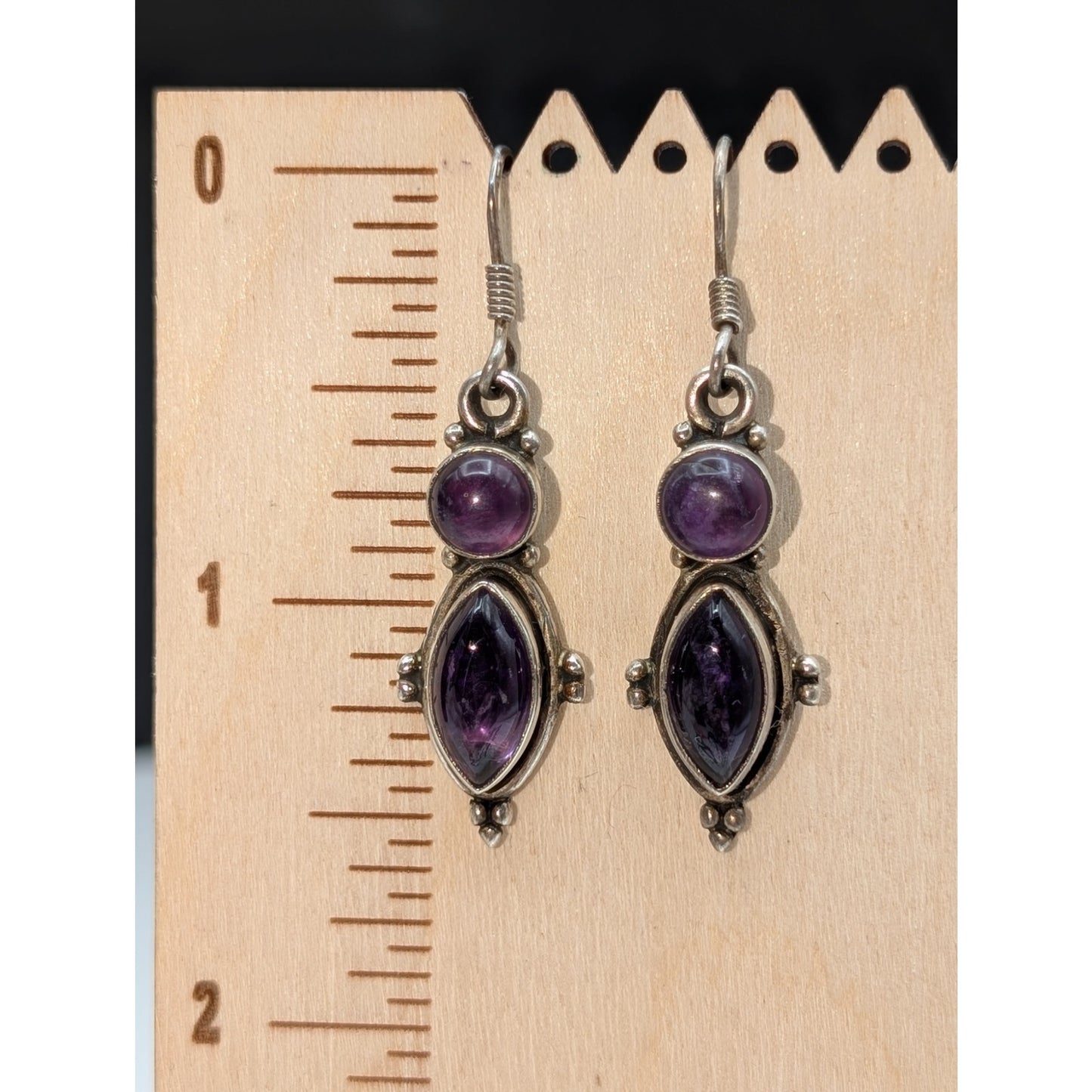 Vintage 925 Sterling Silver Amethyst Dangle Earrings