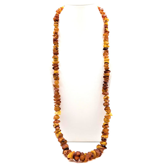 Vintage Chunky Graduated Nugget Shaped Raw Baltic Amber 35" Strand Necklace