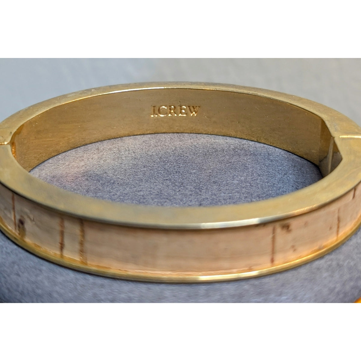 J. Crew Gold Tone Cork Hinged Oval Bangle Bracelet
